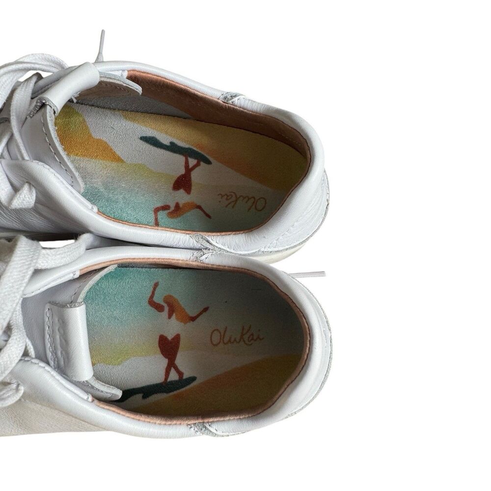 OluKai Women's Pehuea Li Ili Leather Sneaker Shoes Size 9 $120 in White - Picture 6 of 7